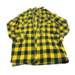 Yellow and Green Passport Hooded Flannel Long Sleeve Shirt